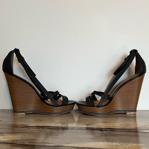 Matisse “Joss” Stacked Wedge Sandals 7.5 Black Leather 5” Heel 1” Platform - Picture 5 of 16